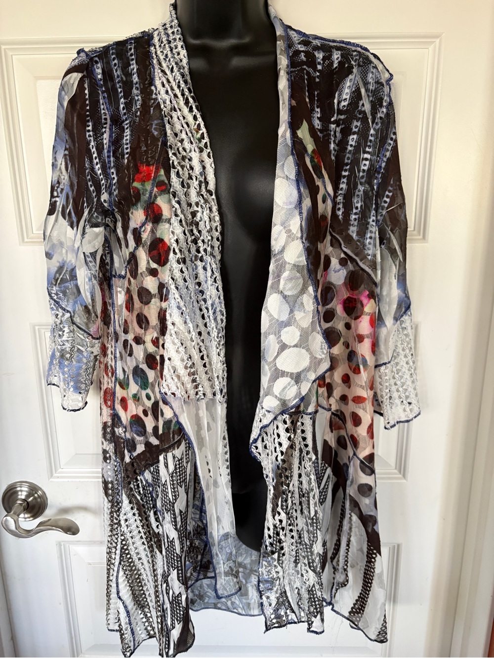 Sheer Multicolor Printed Kimono Wrap - Lightweight Open Front Scarf
